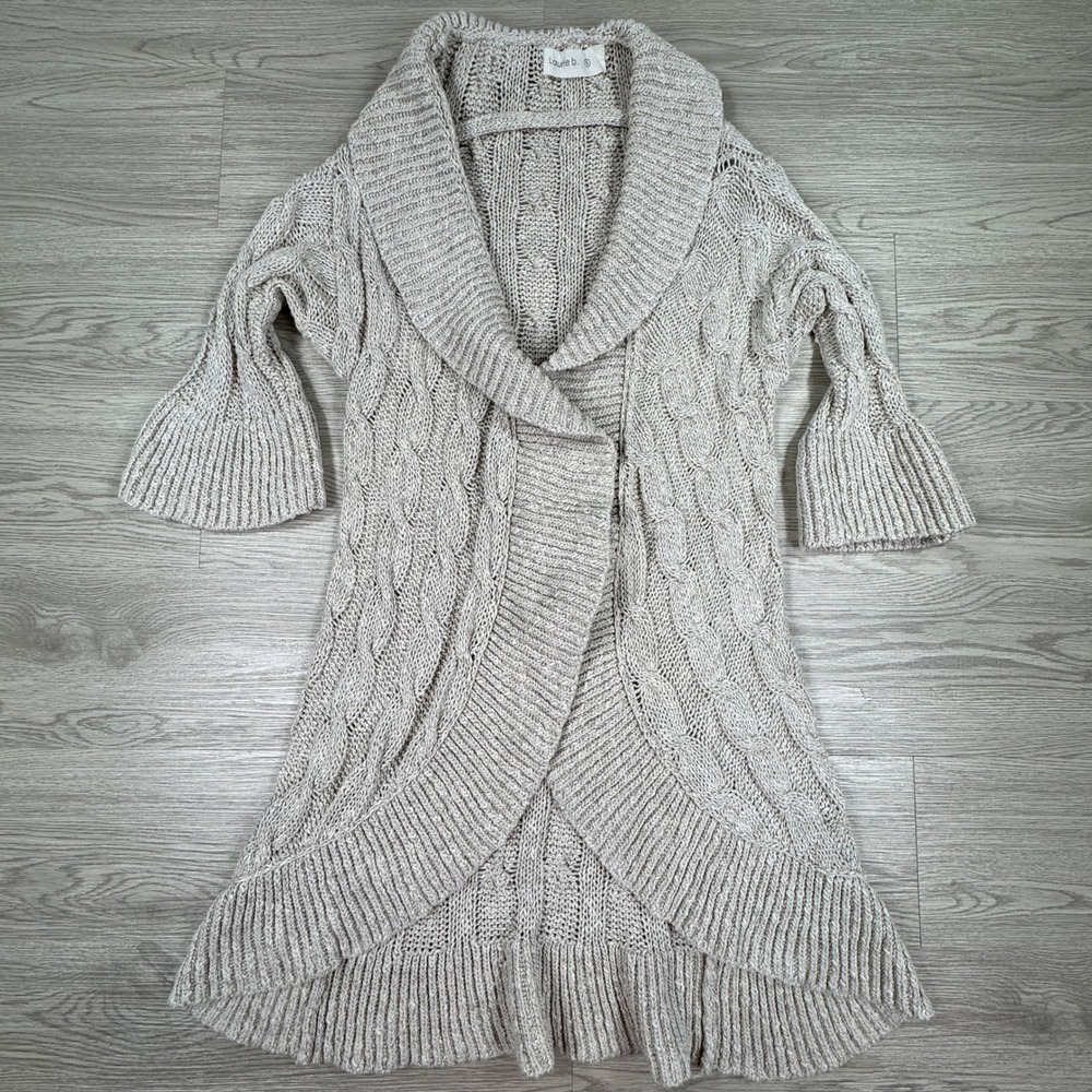 Laurie‎ b. Womens Cardigan Sweater Tan Small Cable Knit Bell Sleeve Shawl Collar
